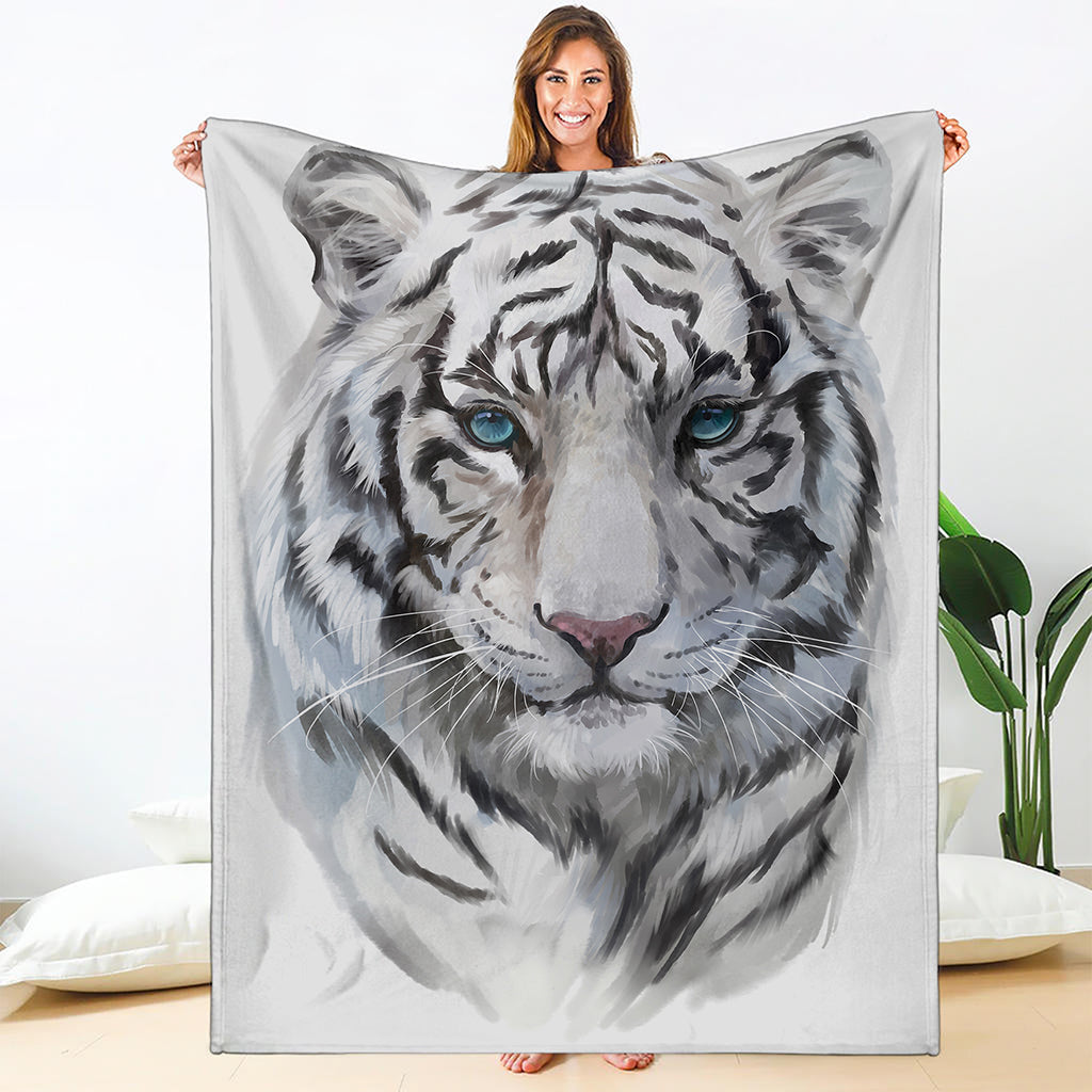 Watercolor White Bengal Tiger Print Blanket