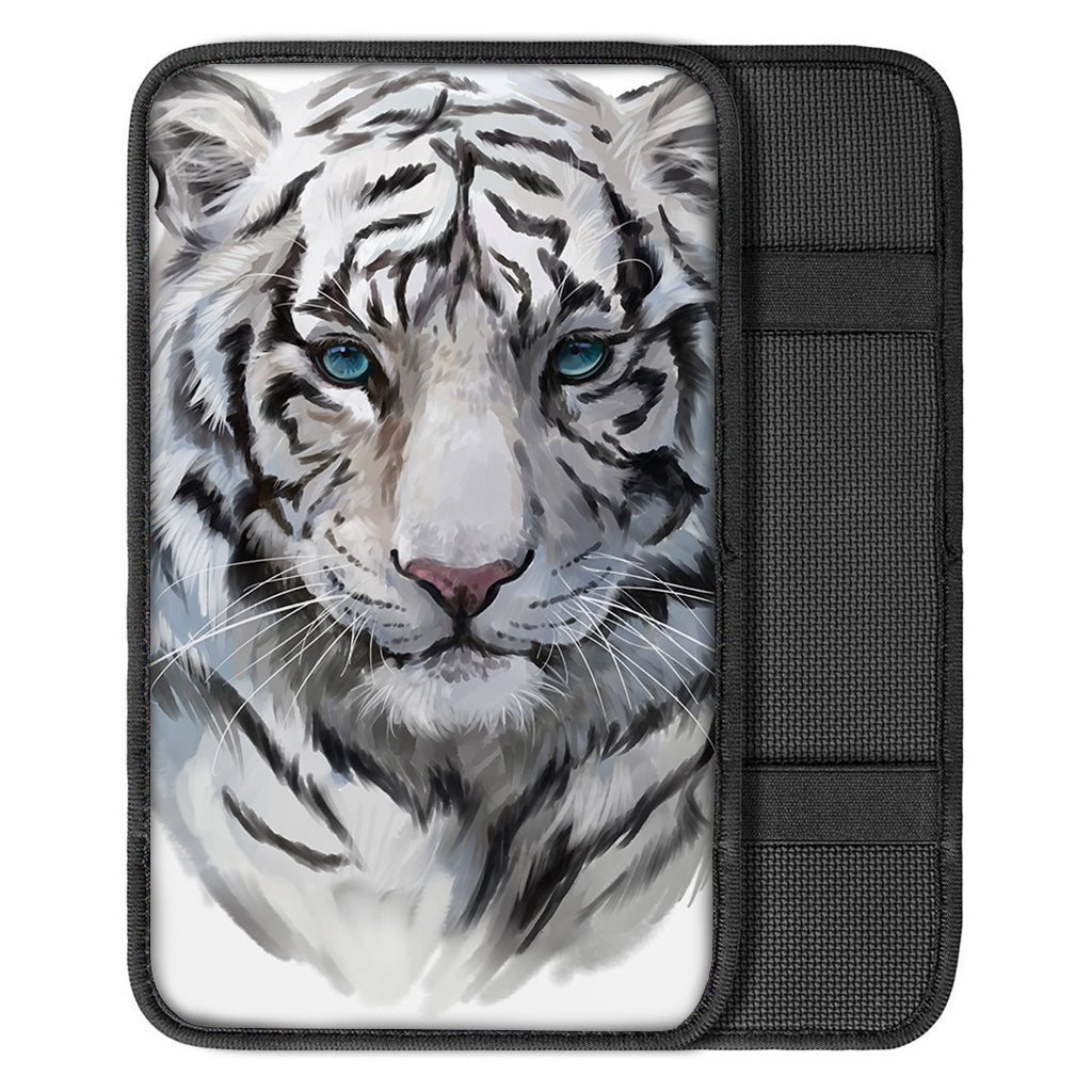 Watercolor White Bengal Tiger Print Car Center Console Cover