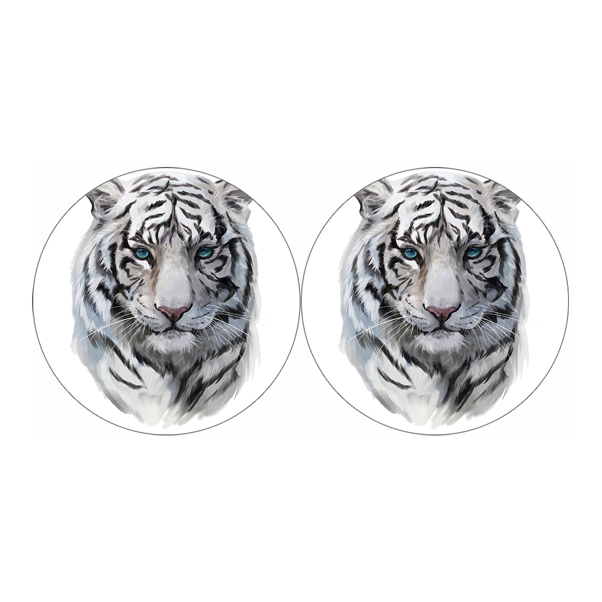 Watercolor White Bengal Tiger Print Car Coasters