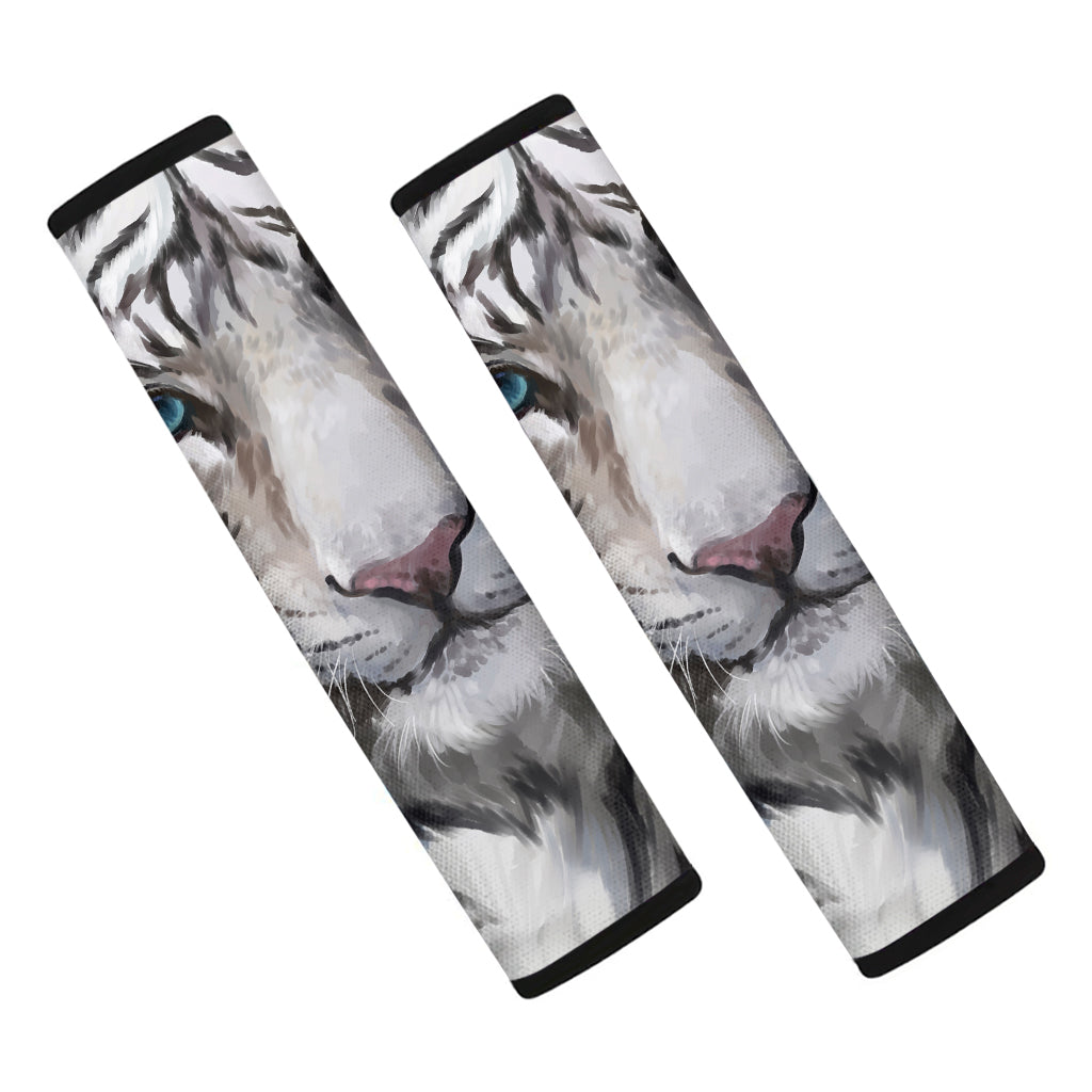 Watercolor White Bengal Tiger Print Car Seat Belt Covers