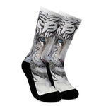 Watercolor White Bengal Tiger Print Crew Socks