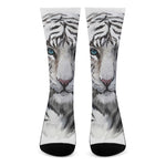 Watercolor White Bengal Tiger Print Crew Socks