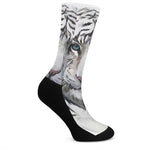 Watercolor White Bengal Tiger Print Crew Socks