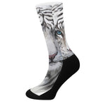 Watercolor White Bengal Tiger Print Crew Socks