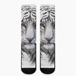 Watercolor White Bengal Tiger Print Crew Socks