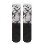 Watercolor White Bengal Tiger Print Crew Socks