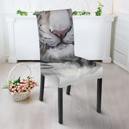 Watercolor White Bengal Tiger Print Dining Chair Slipcover