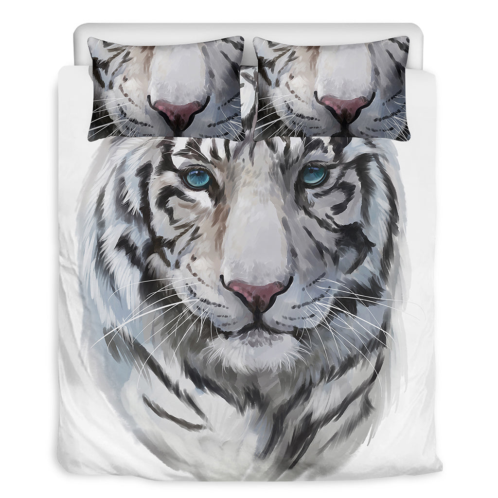 Watercolor White Bengal Tiger Print Duvet Cover Bedding Set