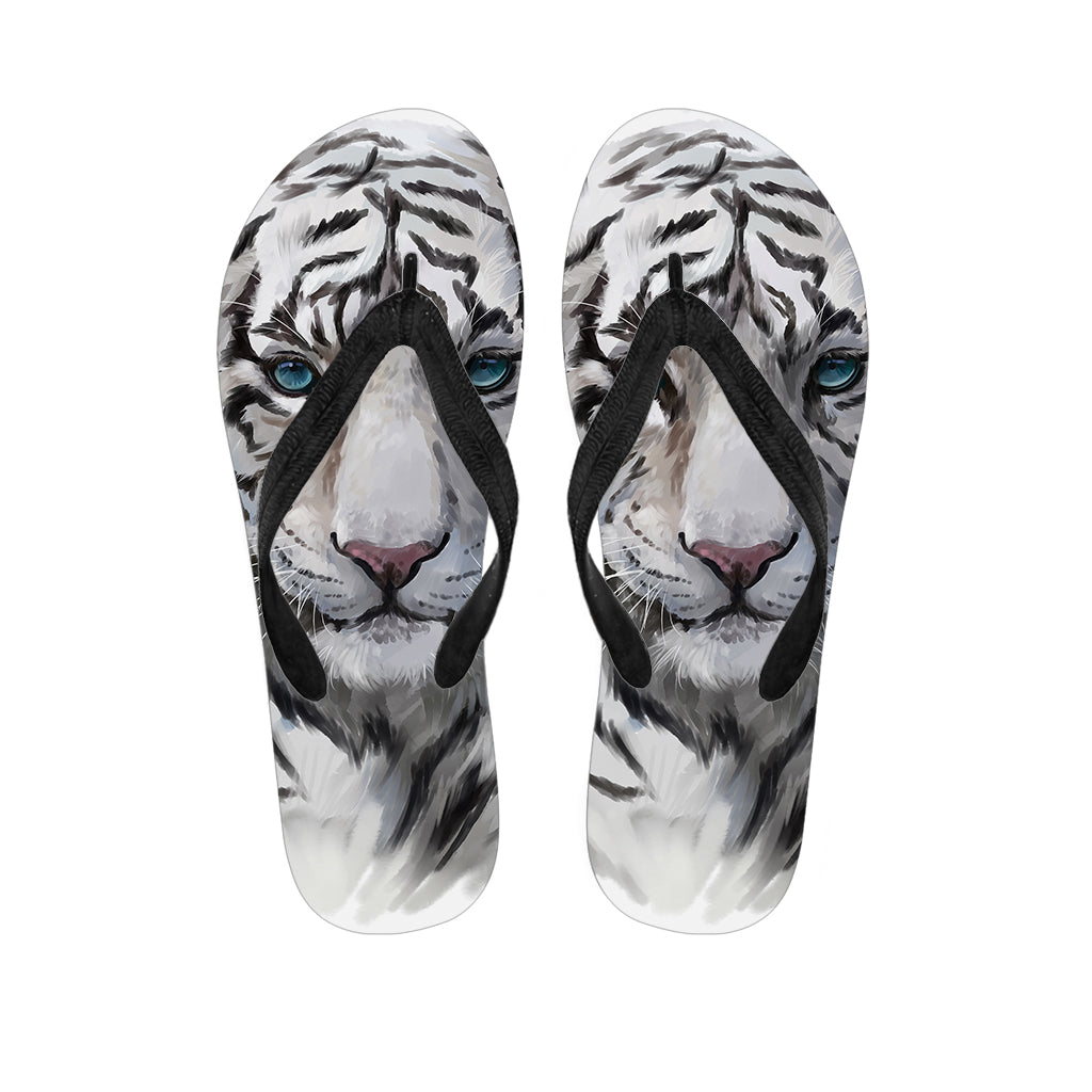 Watercolor White Bengal Tiger Print Flip Flops