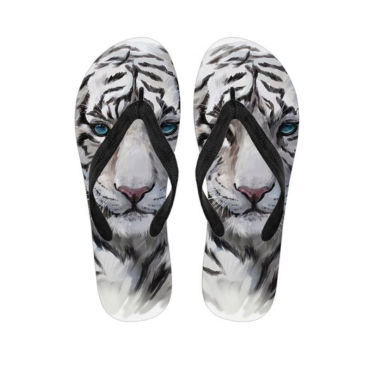 Watercolor White Bengal Tiger Print Flip Flops