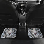 Watercolor White Bengal Tiger Print Front and Back Car Floor Mats