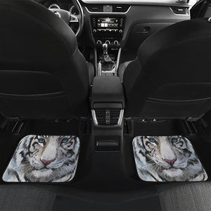 Watercolor White Bengal Tiger Print Front and Back Car Floor Mats