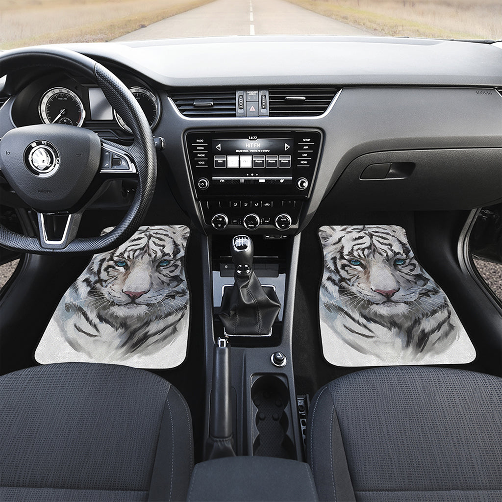 Watercolor White Bengal Tiger Print Front Car Floor Mats