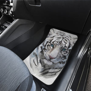 Watercolor White Bengal Tiger Print Front Car Floor Mats