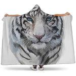 Watercolor White Bengal Tiger Print Hooded Blanket