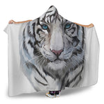 Watercolor White Bengal Tiger Print Hooded Blanket