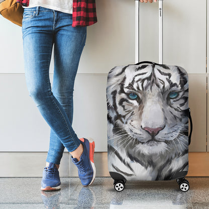 Watercolor White Bengal Tiger Print Luggage Cover