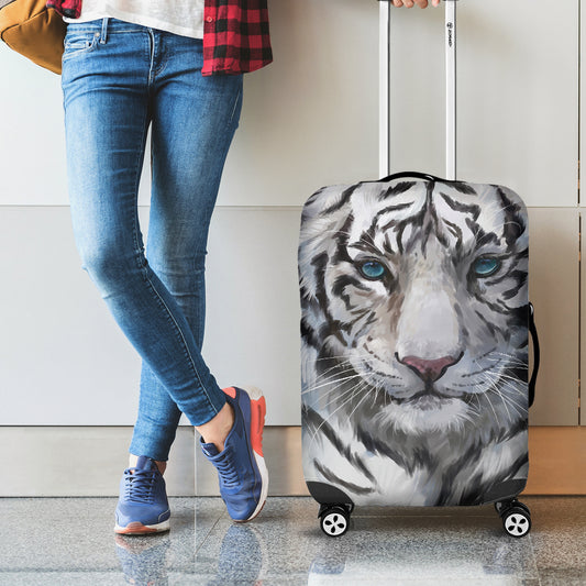 Watercolor White Bengal Tiger Print Luggage Cover