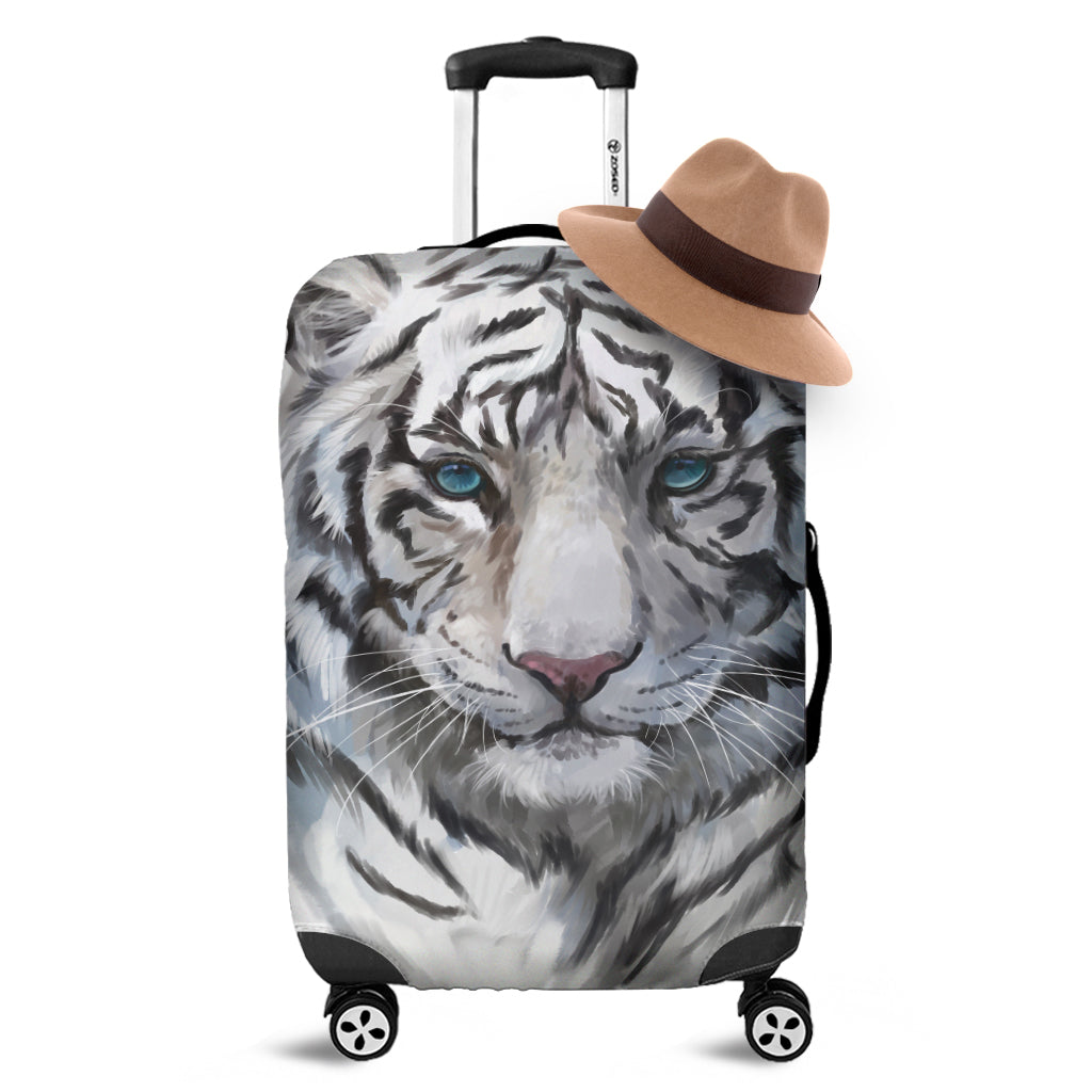 Watercolor White Bengal Tiger Print Luggage Cover