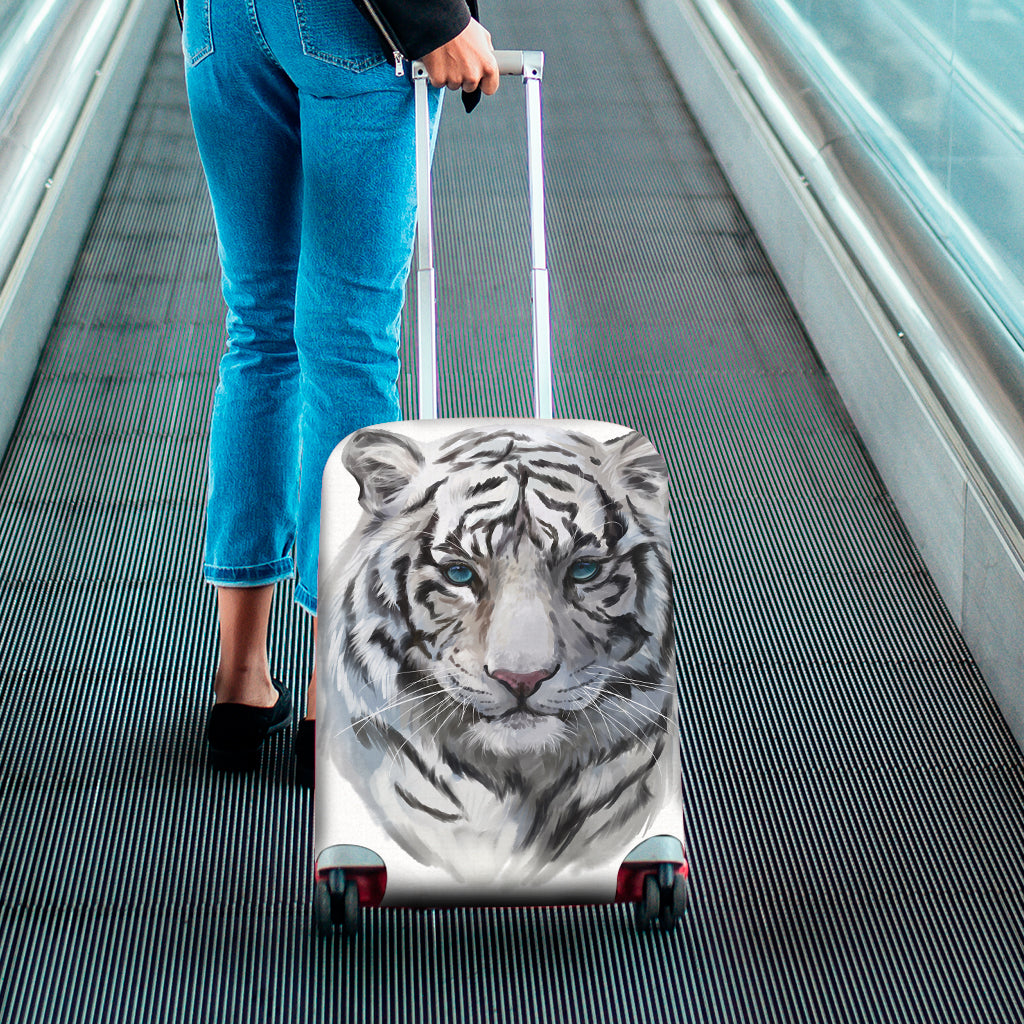 Watercolor White Bengal Tiger Print Luggage Cover