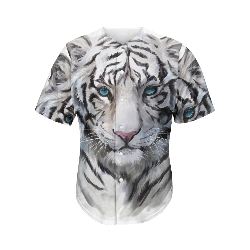 Watercolor White Bengal Tiger Print Men's Baseball Jersey