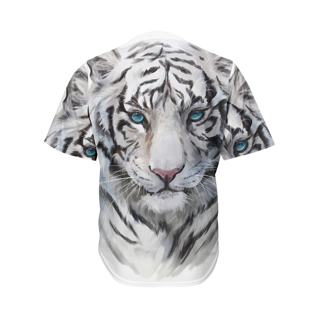 Watercolor White Bengal Tiger Print Men's Baseball Jersey