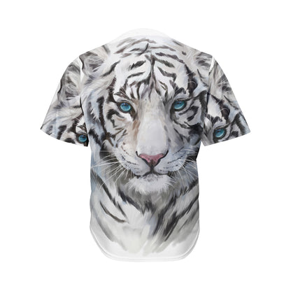 Watercolor White Bengal Tiger Print Men's Baseball Jersey