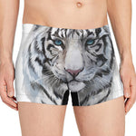Watercolor White Bengal Tiger Print Men's Boxer Briefs