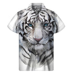 Watercolor White Bengal Tiger Print Men's Short Sleeve Shirt