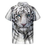 Watercolor White Bengal Tiger Print Men's Short Sleeve Shirt