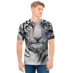 Watercolor White Bengal Tiger Print Men's T-Shirt