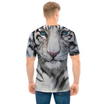 Watercolor White Bengal Tiger Print Men's T-Shirt