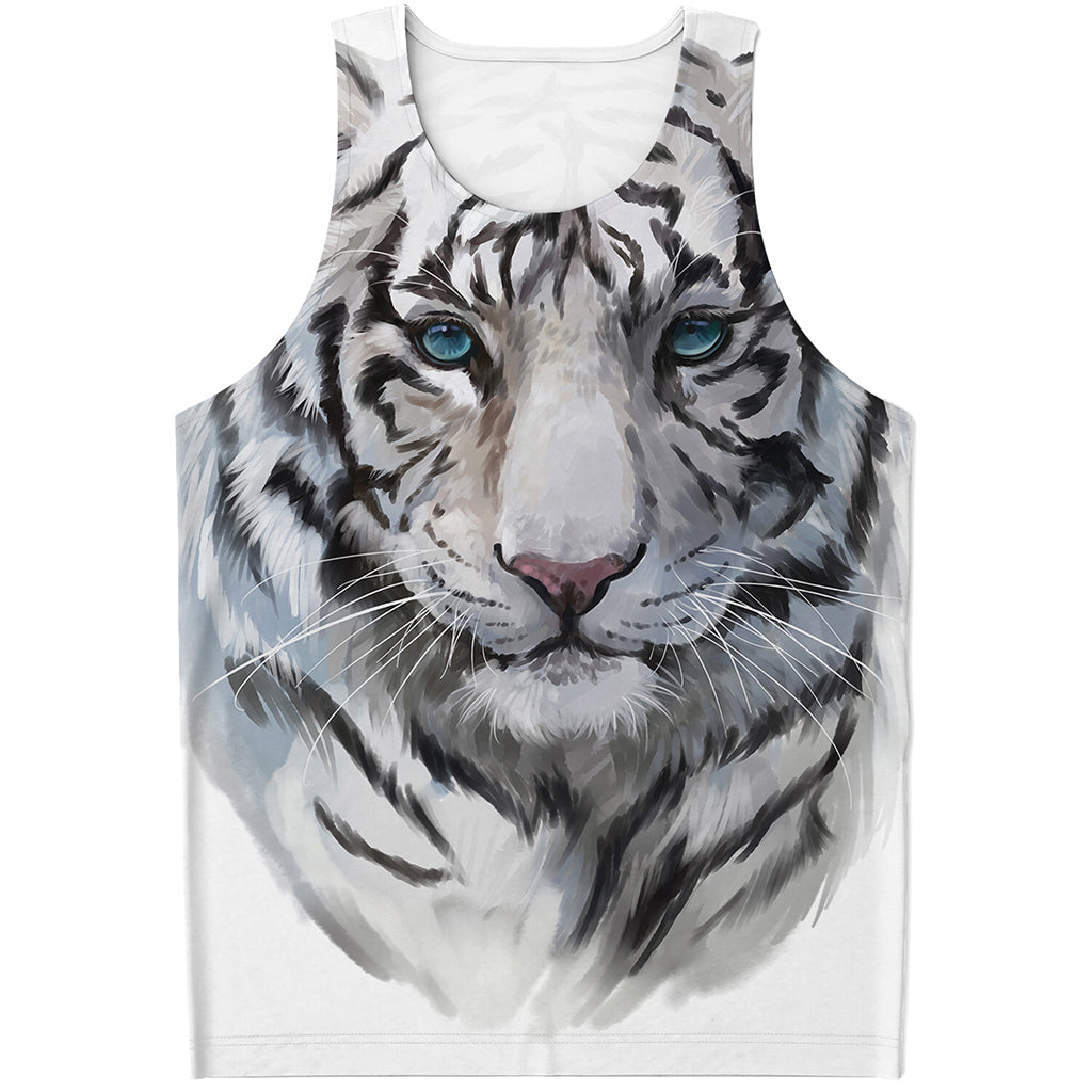 Watercolor White Bengal Tiger Print Men's Tank Top