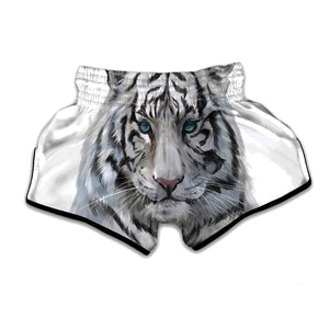 Watercolor White Bengal Tiger Print Muay Thai Boxing Shorts