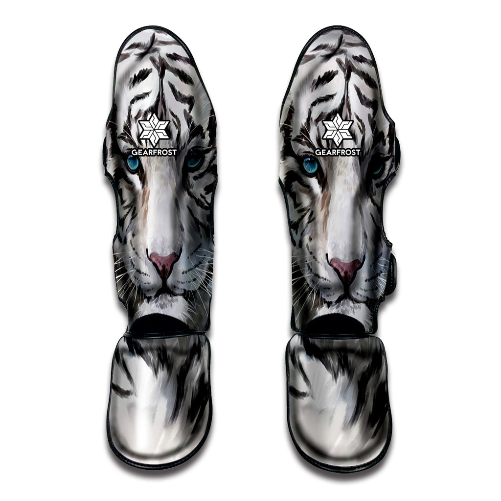 Watercolor White Bengal Tiger Print Muay Thai Shin Guard