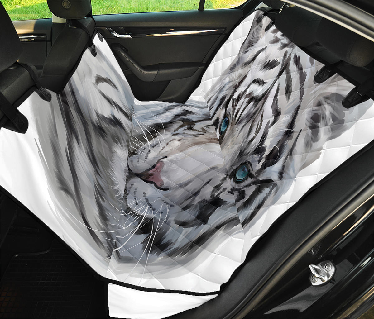 Watercolor White Bengal Tiger Print Pet Car Back Seat Cover