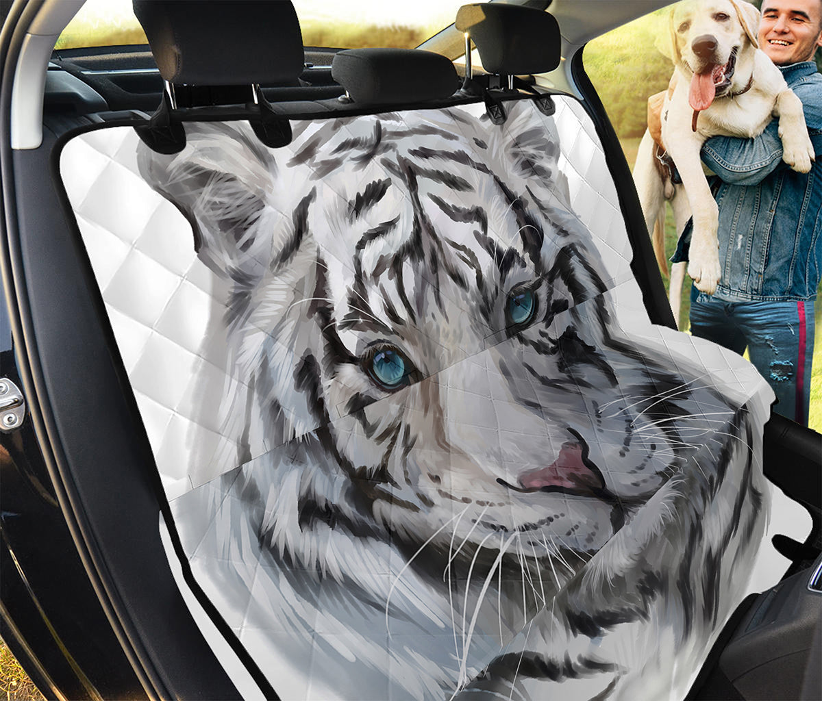 Watercolor White Bengal Tiger Print Pet Car Back Seat Cover