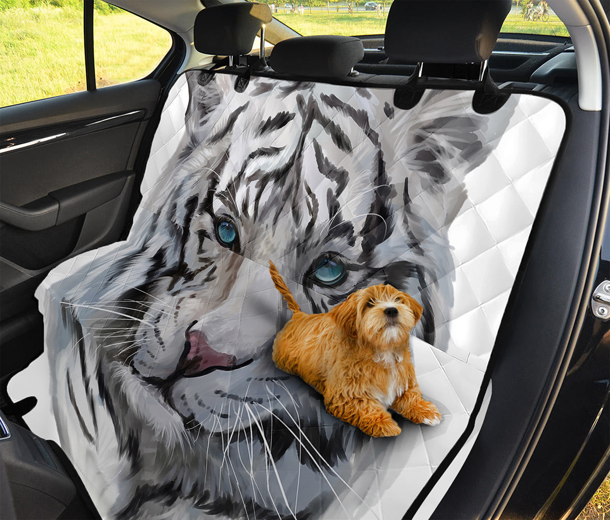 Watercolor White Bengal Tiger Print Pet Car Back Seat Cover