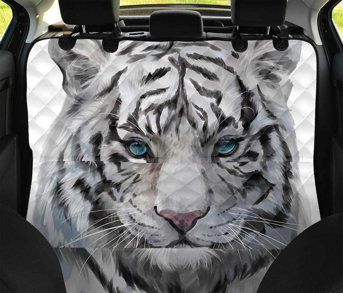 Watercolor White Bengal Tiger Print Pet Car Back Seat Cover