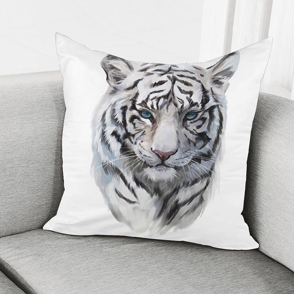Watercolor White Bengal Tiger Print Pillow Cover