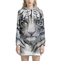 Watercolor White Bengal Tiger Print Pullover Hoodie Dress