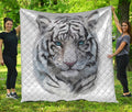 Watercolor White Bengal Tiger Print Quilt