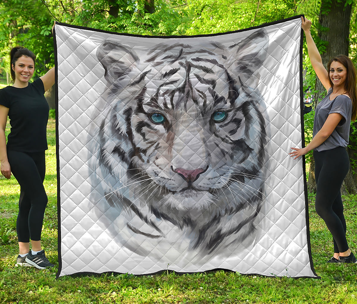 Watercolor White Bengal Tiger Print Quilt