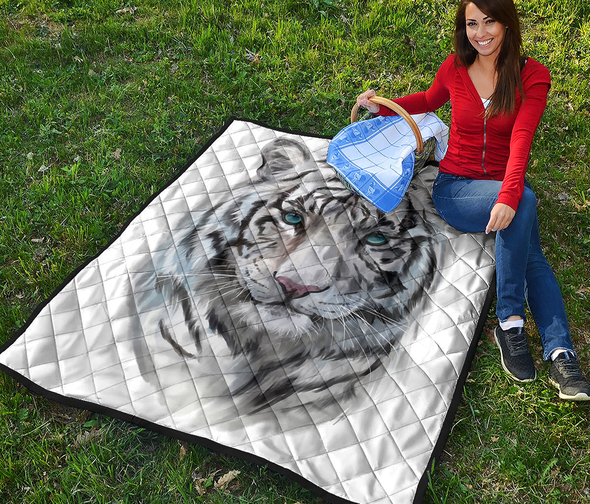 Watercolor White Bengal Tiger Print Quilt