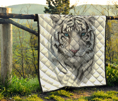 Watercolor White Bengal Tiger Print Quilt