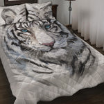 Watercolor White Bengal Tiger Print Quilt Bed Set