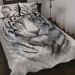 Watercolor White Bengal Tiger Print Quilt Bed Set