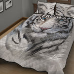 Watercolor White Bengal Tiger Print Quilt Bed Set