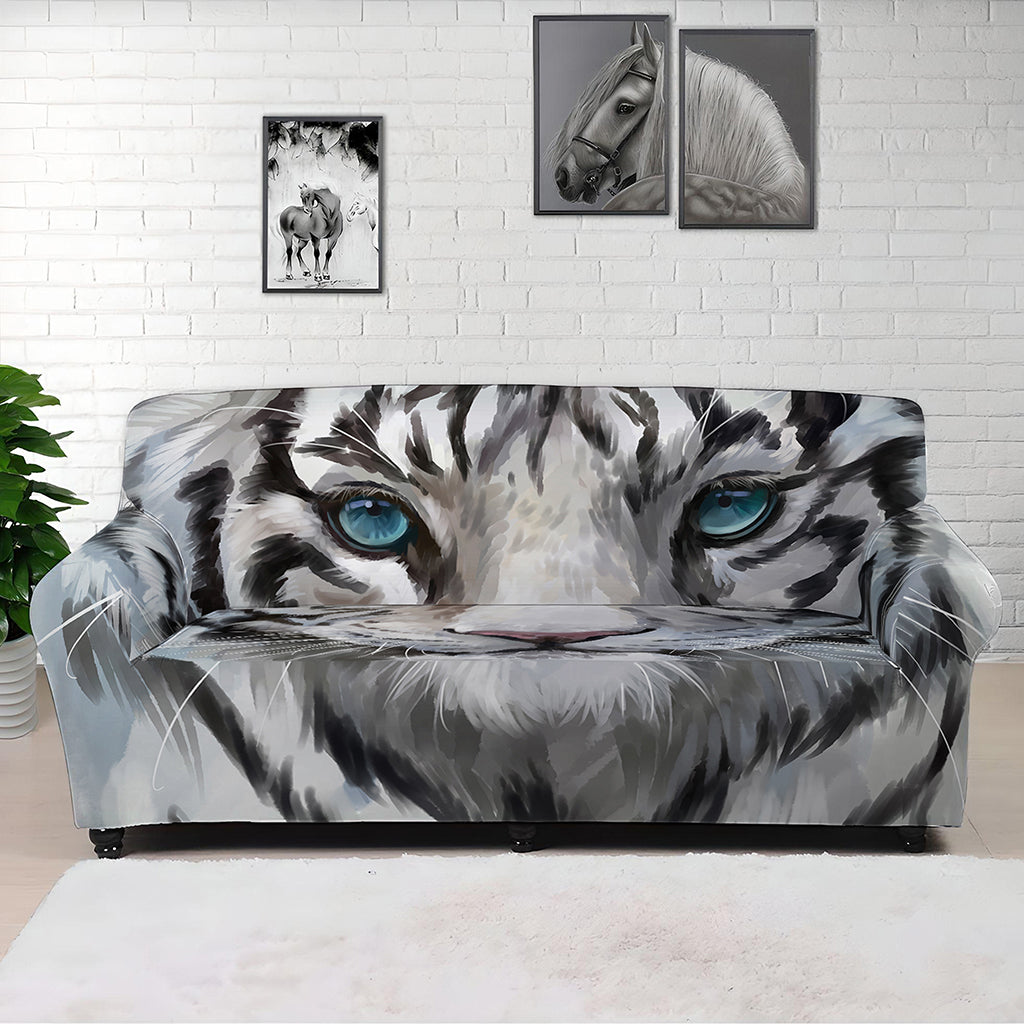 Watercolor White Bengal Tiger Print Sofa Cover