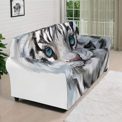 Watercolor White Bengal Tiger Print Sofa Cover